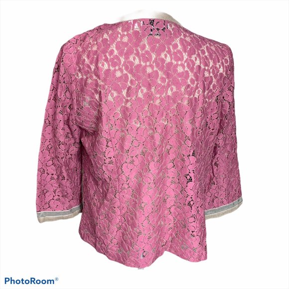 Linea Mauve Rose Lace Cardigan with Tan Trim XS - Picture 2 of 3